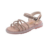 Kid Girl Open-Toed Rhinestone Weave Hollowed Out Velcro Sandals Shoes