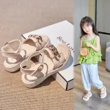 Kid Girl Open-Toed Metal Buckle Soft Bottom Velcro Sandals Shoes