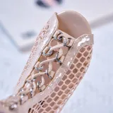 Kid Girl Hollowed Out Lace Up Zipper Sandals Boot Shoes