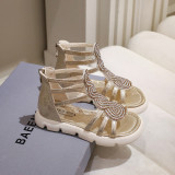 Kid Girl Open-Toed Rhinestone Gladiator Zipper Sandals Shoes