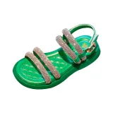 Kid Girl Rhinestone Pure Color Soft Bottom Velcro Sandals Shoes