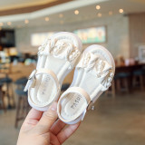 Kid Girl Open-Toed Pearl Lace Soft Bottom Velcro Sandals Shoes