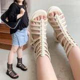 Kid Girl Open-Toed Weave Gladiator High Gang Soft Bottom Sandals Shoes