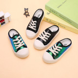 Toddler Kids Sequin Lace Up Canvas Casual Summer Slippers