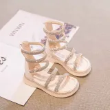 Kid Girl Open-Toed Crystal Diamond High Gang Soft Bottom Sandals Shoes