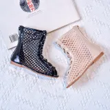 Kid Girl Hollowed Out Lace Up Zipper Sandals Boot Shoes
