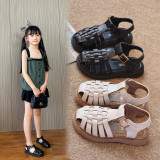 Kid Girl Open-Toed Weave Soft Bottom Velcro Sandals Shoes