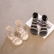 Kid Girl Open-Toed Crystal Diamond High Gang Soft Bottom Sandals Shoes