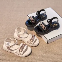 Kid Girl Open-Toed Metal Buckle Soft Bottom Velcro Sandals Shoes