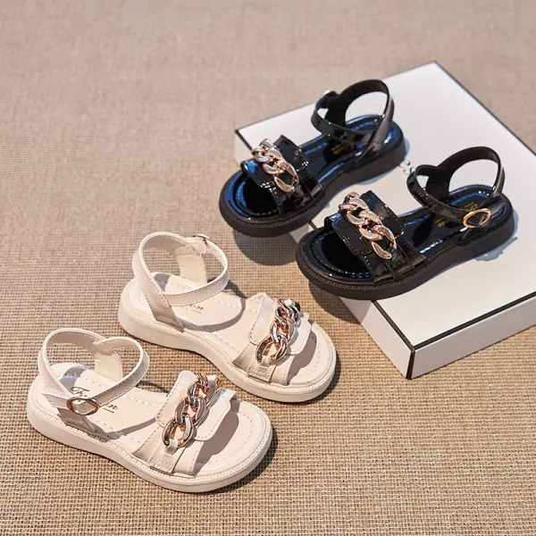 Kid Girl Open-Toed Metal Buckle Soft Bottom Velcro Sandals Shoes