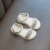Kid Girl Open-Toed Rhinestone Soft Bottom Velcro Sandals Shoes