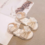 Kid Girl Open Toed Crystal Sequins Bowknot Velcro Sandals Shoes