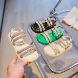 Kid Girl Rhinestone Pure Color Soft Bottom Velcro Sandals Shoes