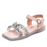 Kid Girl Open-Toed Bright Drill Soft Bottom Velcro Sandals Shoes