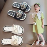 Kid Girl Open-Toed Pearl Soft Bottom Beach Summer Slippers