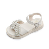 Kid Girl Open-Toed Pearl Soft Bottom Velcro Sandals Shoes