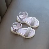 Kid Girl Open-Toed Rhinestone Soft Bottom Velcro Sandals Shoes