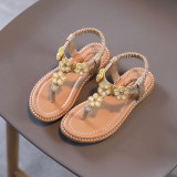 Kid Girl Flip Flops Rhinestone Flowers Boho Beach Sandals Shoes