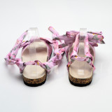 Kid Girl Pink Flowers Lace Up Bowknot Sandals Shoes