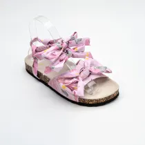 Kid Girl Pink Flowers Lace Up Bowknot Sandals Shoes