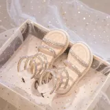 Kid Girl Open-Toed Crystal Diamond High Gang Soft Bottom Sandals Shoes