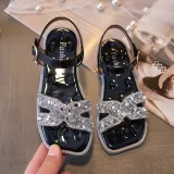 Kid Girl Open-Toed Bright Drill Soft Bottom Velcro Sandals Shoes