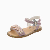 Kid Girl Open-Toed Rhinestone Flowers Soft Bottom Velcro Sandals Shoes