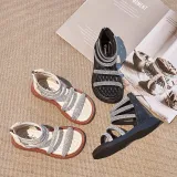 Kid Girl Open-Toed Rhinestone High Gang Soft Bottom Zipper Sandals Shoes