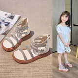 Kid Girl Open-Toed Rhinestone High Gang Soft Bottom Zipper Sandals Shoes