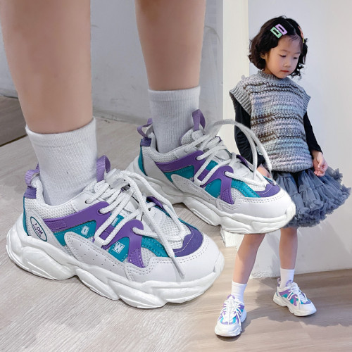 Toddler Kids Mesh Breathable Splicing Lace-up Leisure Sneakers Shoes