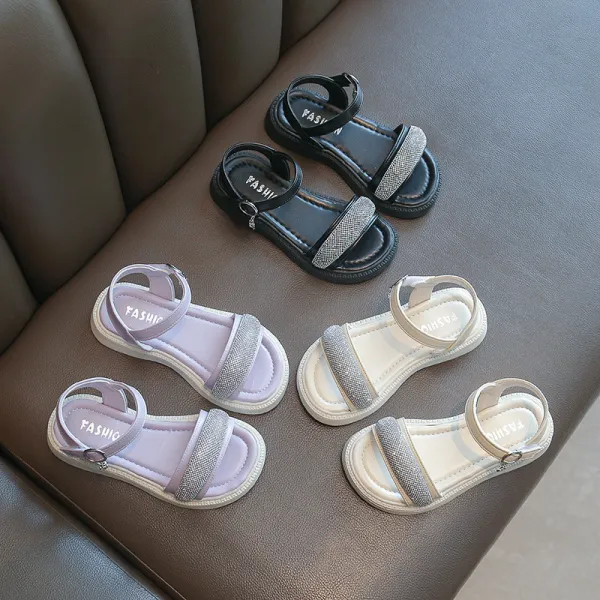 Kid Girl Open-Toed Rhinestone Soft Bottom Velcro Sandals Shoes