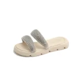 Kid Girl Open-Toed Diamond Thick Bottom Flat Beach Summer Slippers