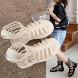 Kid Girl Open-Toed Weave Gladiator High Gang Soft Bottom Sandals Shoes