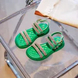Kid Girl Rhinestone Pure Color Soft Bottom Velcro Sandals Shoes