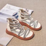 Kid Girl Open-Toed Rhinestone High Gang Soft Bottom Zipper Sandals Shoes