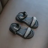 Kid Girl Open-Toed Rhinestone Soft Bottom Velcro Sandals Shoes