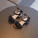 Kid Girl Open-Toed Sequin Gauze Mesh Bowknot Soft Bottom Velcro Sandals Shoes