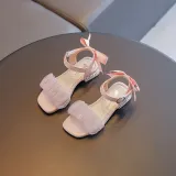 Kid Girl Open-Toed Sequin Gauze Mesh Bowknot Soft Bottom Velcro Sandals Shoes