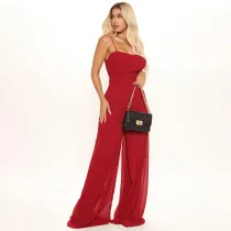 Women Lace Sling Strapless Smocked Waist Wide Leg Jumpsuit