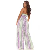 Women Off The Shoulder Strapless Tie Dye Striped Wide Leg Jumpsuit