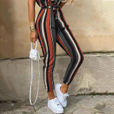Women Short Sleeve V-Neck Corset Belt Fashion Jumpsuit