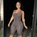 Women Sling Sleeveless Apron Backless Short Mini Party Jumpsuit
