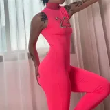 Women Sling Sleeveless Sweetheart Mesh Mini Perspective Sport Jumpsuit