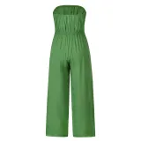 Women Off The Shoulder Solid Color Strapless Wide Leg Jumpsuit