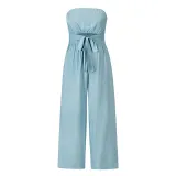 Women Off The Shoulder Solid Color Strapless Wide Leg Jumpsuit