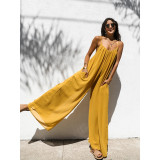 Women Slig Sleeve Blouson Cover-Up Loose Casual Jumpsuit
