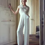 Women Plunging Neckline Halter Open Back Wide Leg Jumpsuit