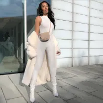 Women Long Sleeve Strappy Front Black See-through Bodycon Jumpsuit