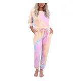 Women Long Sleeve Tie dye Lounge Smocked Waist Jumpsuit