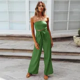 Women Off The Shoulder Solid Color Strapless Wide Leg Jumpsuit